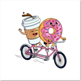 Donut and Coffee: Best Friends on a Tandem Bike Posters and Art